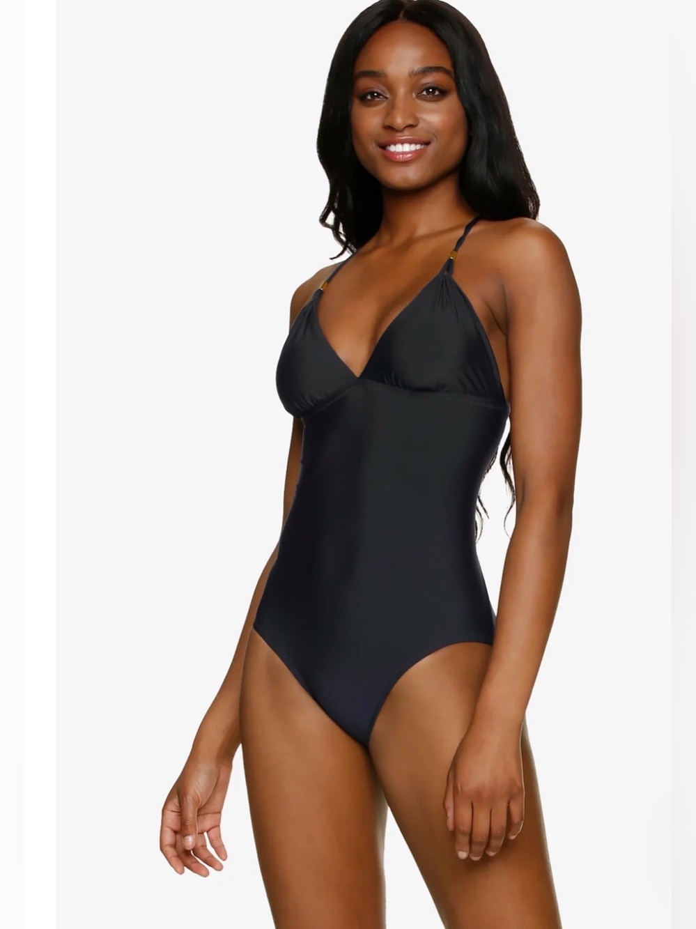 Helen Jon Black Lattice Back One-Piece Swimsuit - Gold Hardware Size Small - NWT